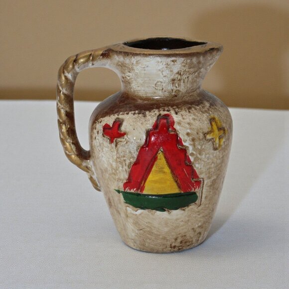Japan Other - Hand-Painted Vintage Ceramic Pitcher With Vibrant Tribal Design
